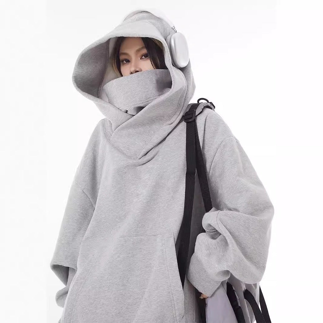 Loose High Collar Fleece Lined Hoodie